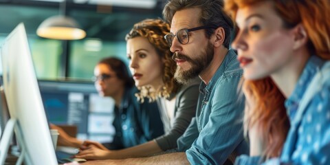 Fototapeta premium A company undergoing digital transformation with employees adapting to new digital tools and processes