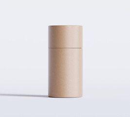 Brown Paper tube package mockups isolated on white background. Blank craft carton circular realistic tube texture. Cylindrical container with cap for product branding 