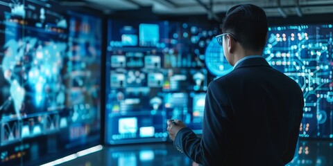 A CEO leading digital transformation initiatives with a global team through virtual meetings and digital collaboration