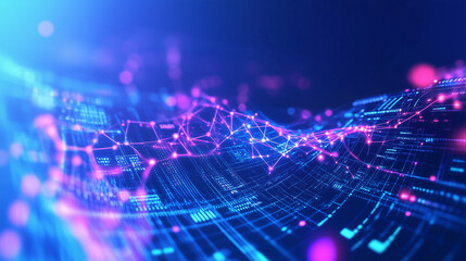 virtual reality interface displaying complex data and analytics, network of nodes and connections, futuristic design, technology and data science, with copy space,