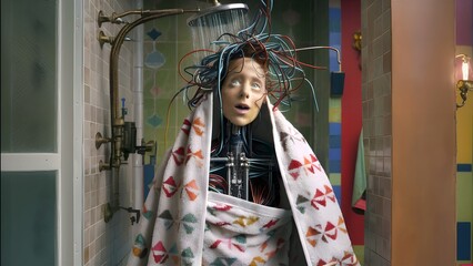 humanoid robot taking a bath