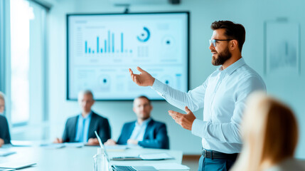 A cybersecurity consultant presenting a network vulnerability assessment to company executives in a boardroom. The consultant is using a digital projector to display graphs and cha