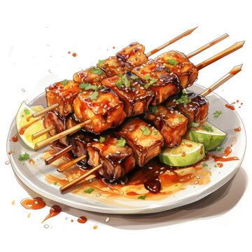 grilled tofu skewers on plate clip art preview