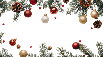 Christmas tree branches border garland on transparent background