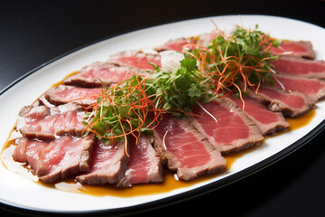 A plate of beef tataki generative AI