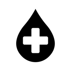 Fototapeta premium Blood drop with medical cross symbol. Donation, healthcare, hematology, medicine concept color editable