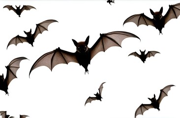 Bats flying, black bats on the white background
