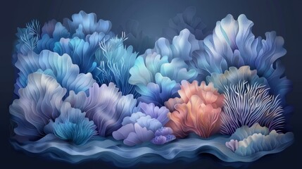Obraz premium A vibrant underwater scene featuring colorful coral reefs in pastel hues, showcasing the beauty of marine life and ocean diversity.