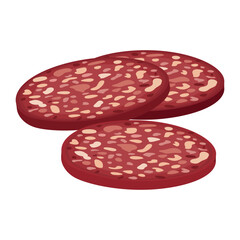 Vector image of sausage slices. Concept of food and ingredients for cooking. Element for your design