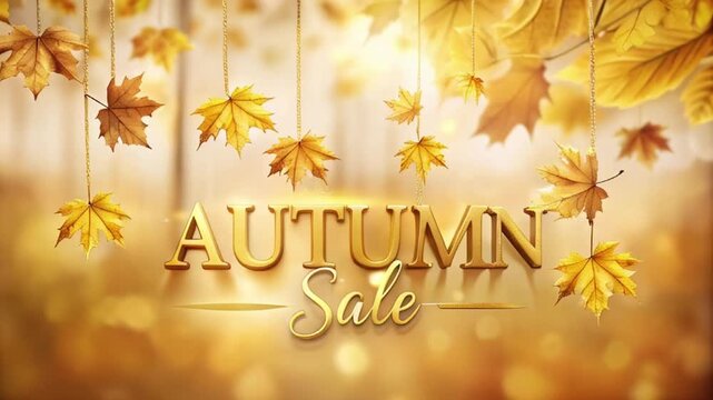 AUTUMN SALE golden text on  autumn leaves background