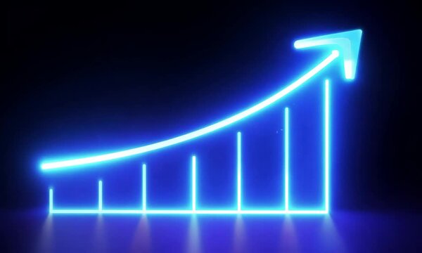Neon Growth: A vibrant, futuristic depiction of an upward trend, illuminated with a neon blue arrow on a black background. It's a powerful symbol of progress, ambition, and the pursuit of success. 
