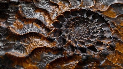 Close up of the patterns of an ammonite fossil from the Jurassic age in the Spiti Valley