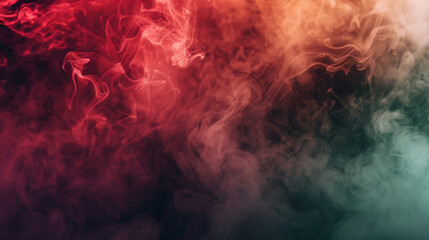 A rich background with deep burgundy and forest green smoke swirls, seamlessly blending with ethereal steam, creating a mysterious and captivating visual.