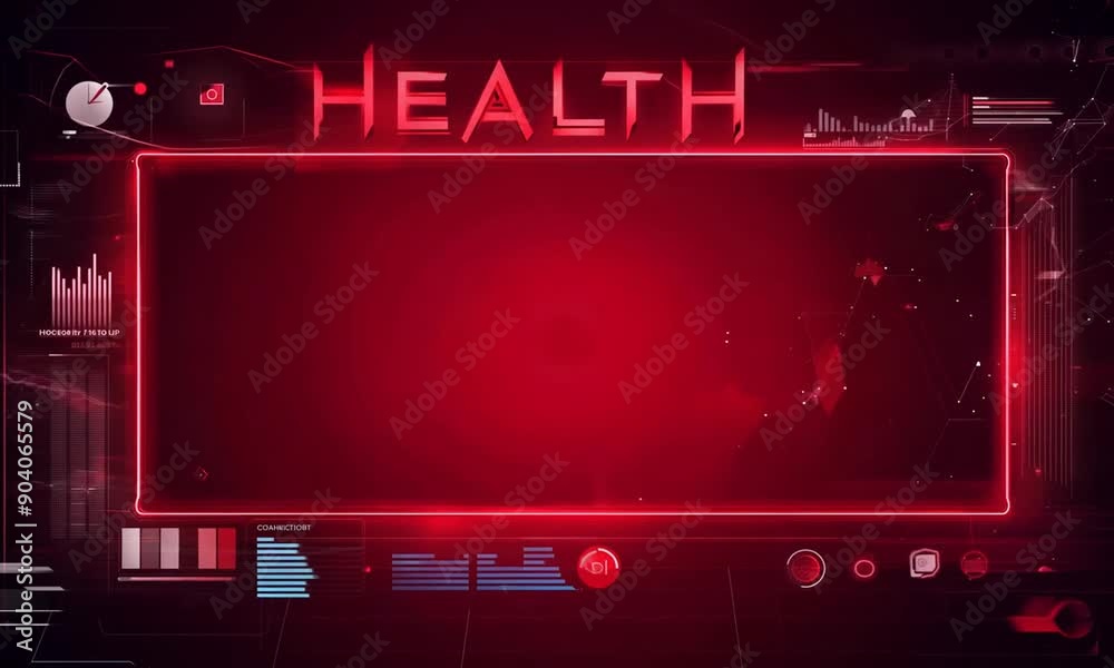 Wall mural red neon health interface - futuristic digital health interface with a red neon frame and the word 