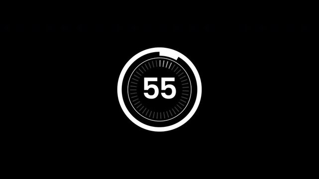 Countdown timer from 60 to 0 seconds realtime on black background. 4k video