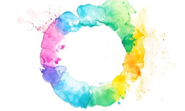 Colorful Watercolor Circle: A vibrant and artistic watercolor circle with rainbow hues, perfect for adding a touch of color and creativity to your designs. The white center provides a blank canvas for