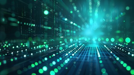 Obraz premium Digital networks are symbolized by glowing dots in abstract technology background, showing data flow