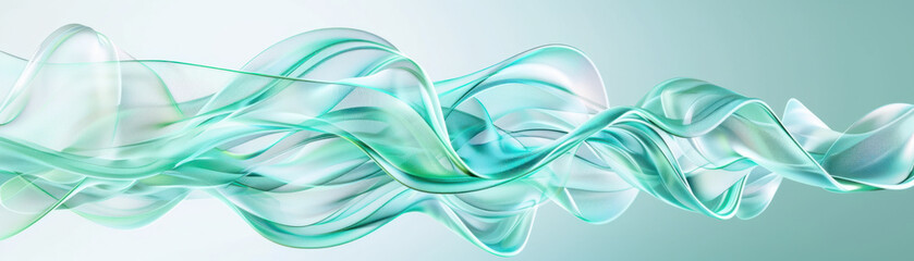 Obraz premium Technology Background, Dynamic neon patterns flow through the canvas, swirling in shades of green and teal, creating an eye-catching abstract background. The area at the center