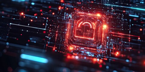 futuristic smart cyber security with glowing sparkles on black background 