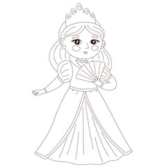 Enchanting coloring pages featuring a cute princess in a fairy tale setting. Ideal for activity coloring books, these hand-drawn designs evoke royalty and regal charm