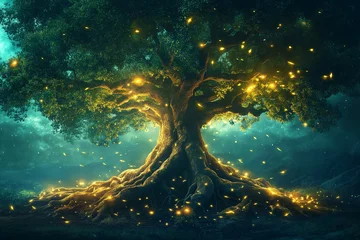 Symbol of Sustainability, Tree with Roots and Leaves, A large healthy tree with expansive roots and lush foliage © patchiya