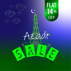 Azadi sale, 14 % off, Pakistan Independence day, fireworks, Minaret of Pakistan