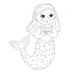 Adorable coloring pages featuring a cute mermaid in an underwater fairy tale. Perfect for kids activity coloring books, these hand-drawn designs inspire joy and imagination