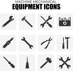 Obraz premium Machine mechanical equipment icons set