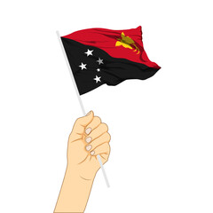 Vector illustration of Papua New Guinea flag in hand on transparent background