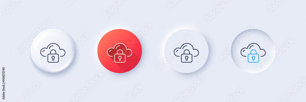 Poster cloud computing protection line icon. neumorphic, red gradient, 3d pin buttons. internet data storag