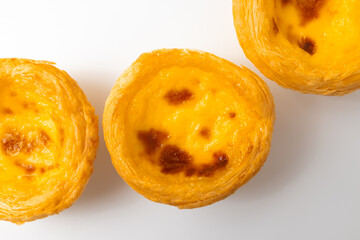 Egg tarts on a white background