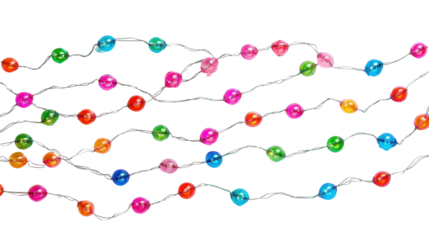 Glowing fairy light chains , Christmas on transparent background 