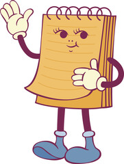 Notebook character retro groovy mascot 