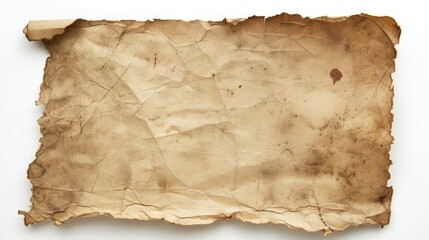 An old paper sheet with visible texture and aging, isolated on a white background