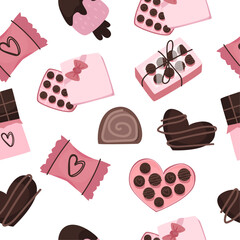 Seamless pattern with chocolates. Simple pattern with drawn illustrations