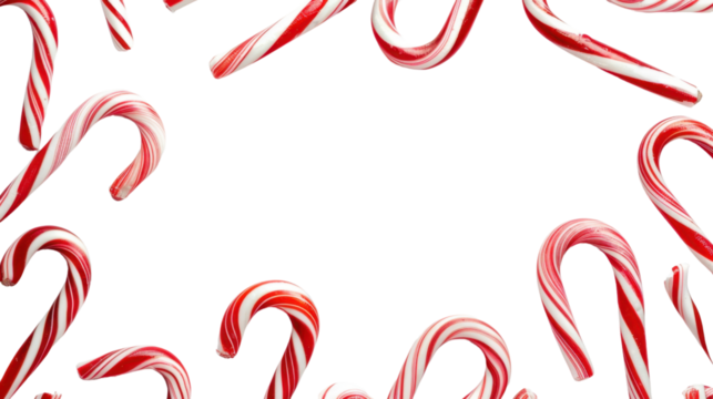 Christmas candy cane frame  , candy lollipop border on transparent background