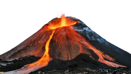 A dynamic photo capturing the eruption of a volcano with vibrant lava flow under a dark sky, showcasing the power of nature.