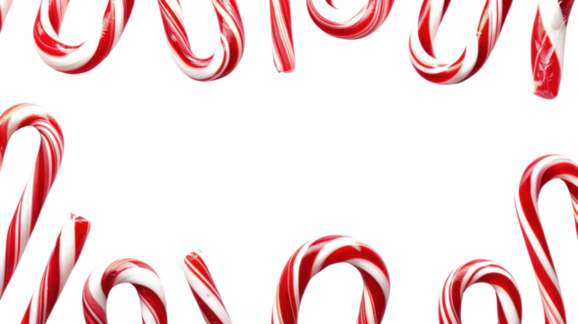 Christmas candy cane frame  , candy lollipop border on transparent background