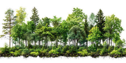 Lush green forest with diverse trees and dense foliage, showcasing the beauty of nature and vibrant greenery in a serene landscape.