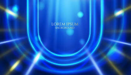 vector illustration glowing blue curve lines and light rays bright digital geometric modern cover and award wallpaper design.