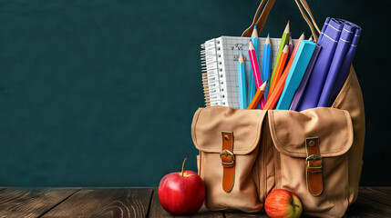 School Bag on The Table and School Blackboard b
Behind