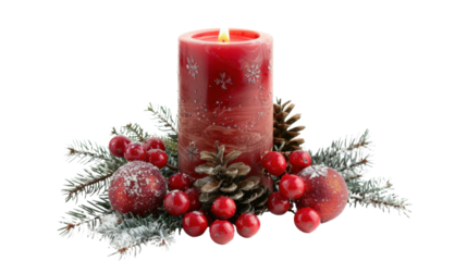 Christmas candle decoration on transparent background