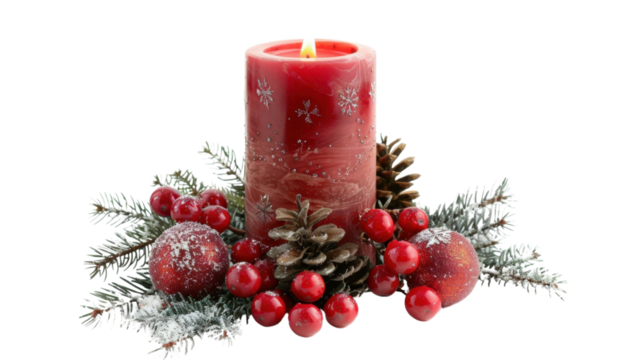 Christmas candle decoration on transparent background