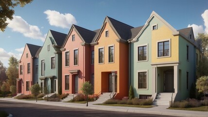 Obraz premium colourful stucco finish traditional private townhouses