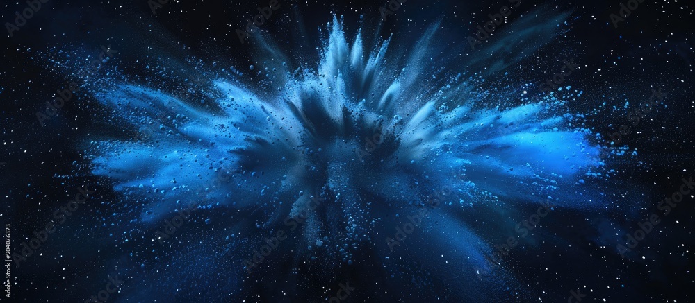 Aufkleber capture the frozen moment of blue powder burst on a black backdrop creating an abstract white dust c