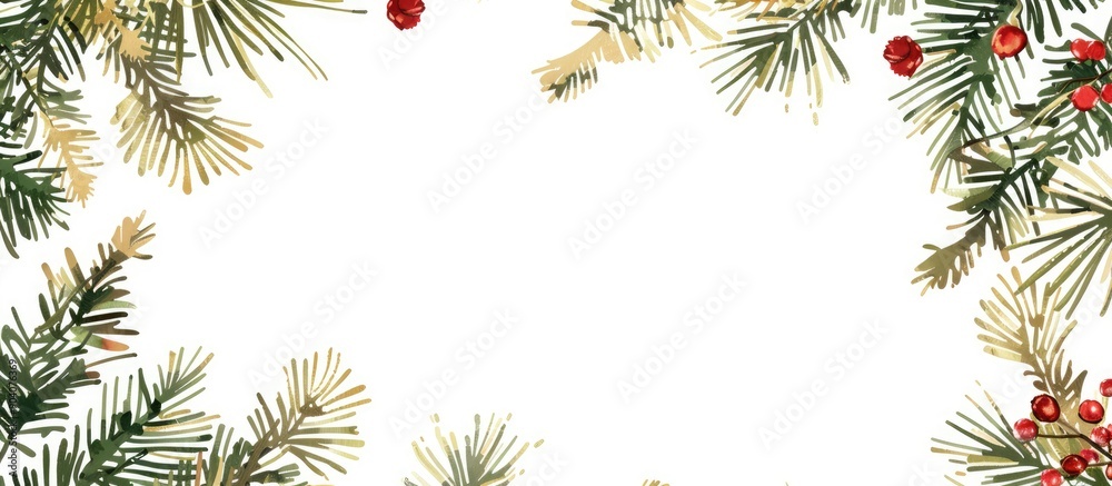 Leinwandbilder New Year floral frame with fir branches creating a festive background featuring a border for adding text in the copy space image