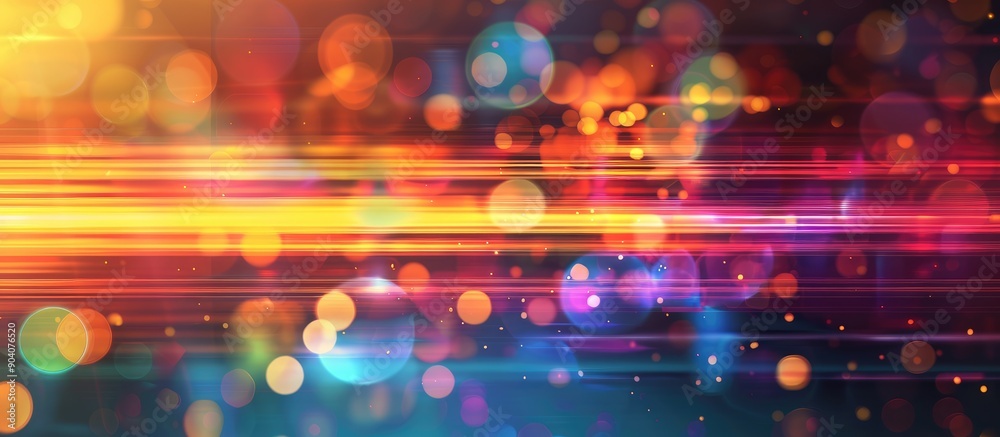 Leinwandbilder a blurred design with multicolored horizontal stripes on a dark background featuring glowing lights 