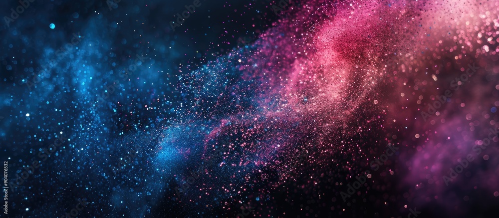 Poster A burst of colorful powder on a dark backdrop with a freeze frame effect showcasing a vibrant textured glitter explosion in a copy space image