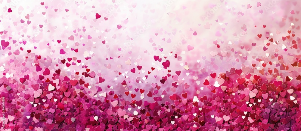 Poster Festive backdrop with a colorful mix of hearts and confetti in magenta and white tones ideal for Valentine s Day and love themed copy space image