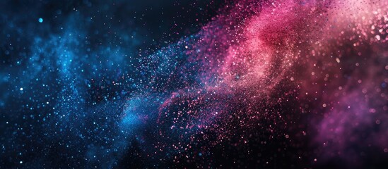 Naklejka premium A burst of colorful powder on a dark backdrop with a freeze frame effect showcasing a vibrant textured glitter explosion in a copy space image